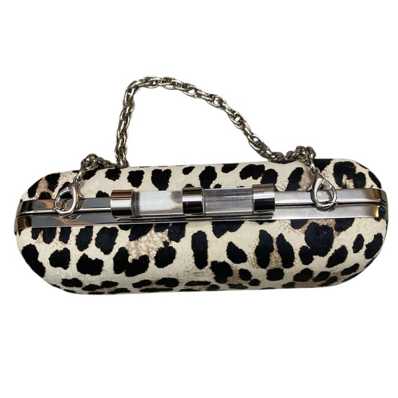 Leopard calf hair hard case clutch - Picture 2 of 5